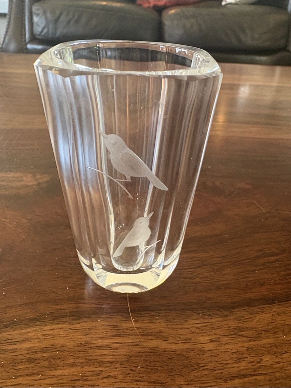 Vintage MCM Orrefors Etched Crystal‎ Vase designed by Sven Palmqvist